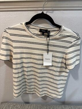 Theory Cream Shirt with Black Stripes